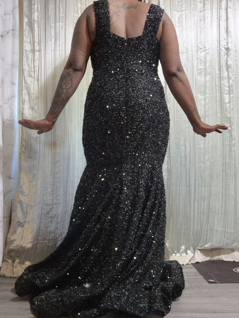 Black Sequin Mermaid Evening Dress - Picture 7 of 14